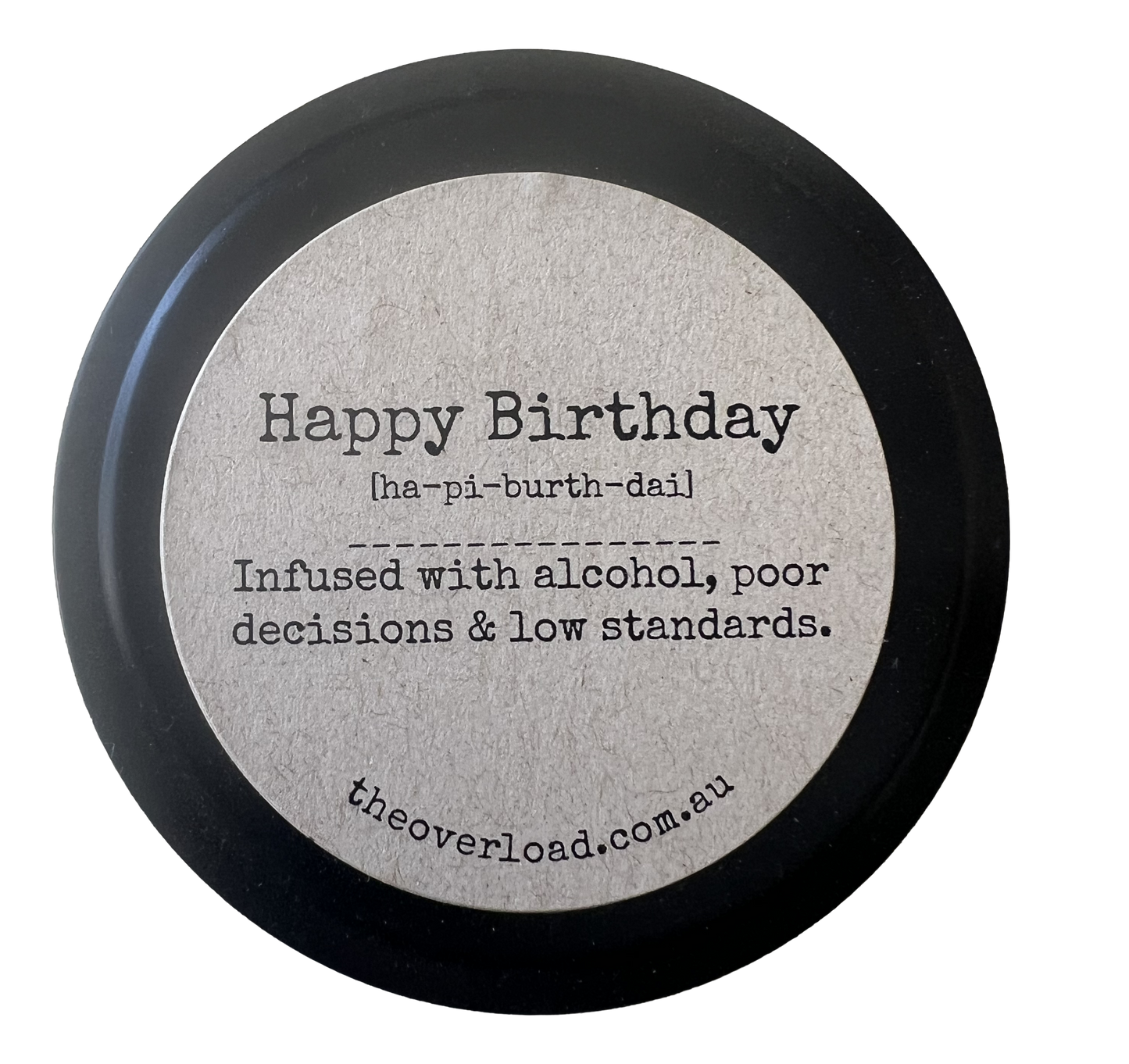 Happy Birthday 25g tin candle by The Overload  funny birthday gift candle (choose your scent)