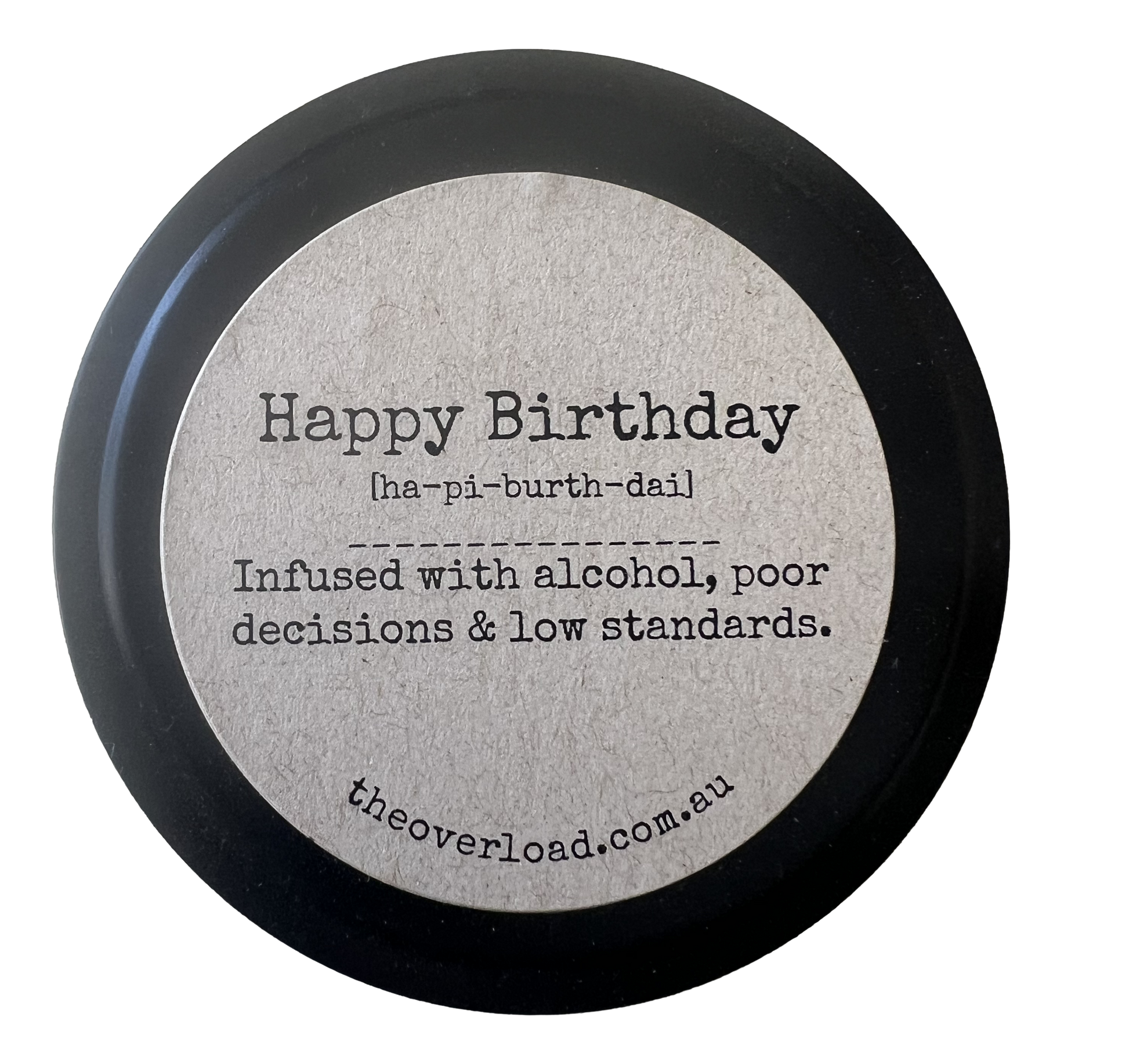 Happy Birthday 25g tin candle by The Overload  funny birthday gift candle (choose your scent)